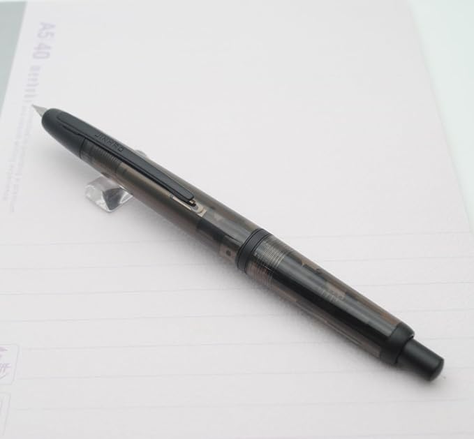 JINHAO 20 Press Fountain Pen, Retractable Capless Resin Pen with Ink Converter (EF Nib 0.4mm, Transparent Black - Black Clip)