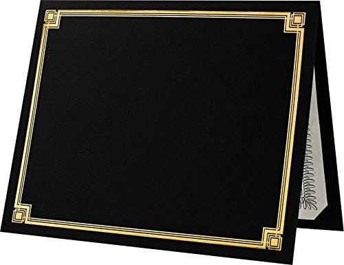 LUXPaper 9.5" x 12" Certificate Holders | Black Linen | Embossed Gold Foil Border | 100lb. Cover | 100 Qty