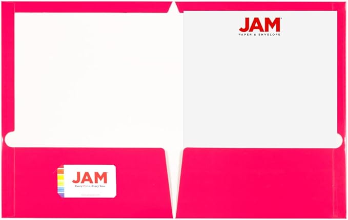 JAM PAPER Laminated Two Pocket Glossy School Folders - Letter Size - High Gloss Fuchsia Hot Pink - 6/Pack