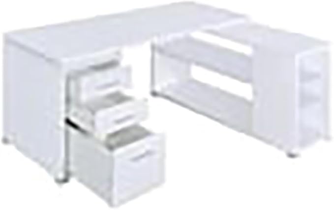 Pemberly Row L Shape Corner Storage Desk in White, Letter/Legal File, 5 Bookshelves