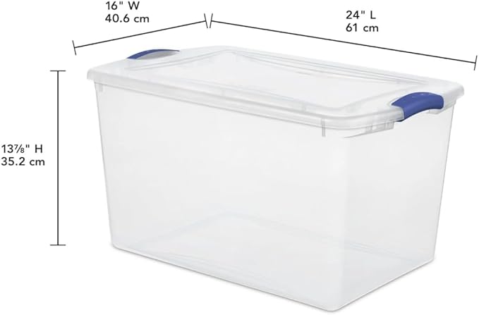 2 Pack 66 Quart (62.4L) Heavy-Large Clear Plastic Storage Bins with Locking Blue Latch Lids – Stackable & Airtight Containers for Garage, Closet & Basement, Ideal for Bulky Items, Clothing