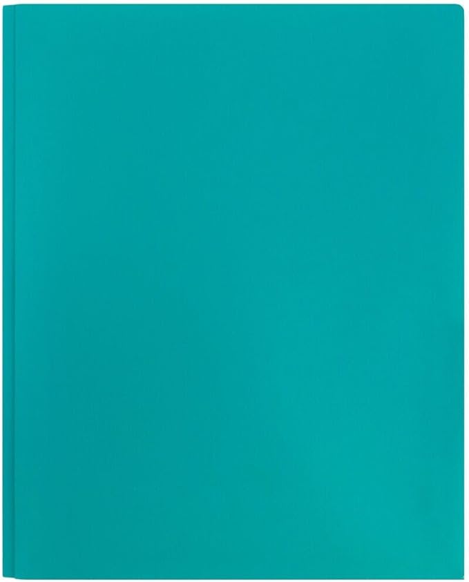 JAM PAPER Plastic Color Pop Folders - 2 Pocket Durable Folders with Metal Prongs Fastener Clasps - Teal Blue - 3/Pack
