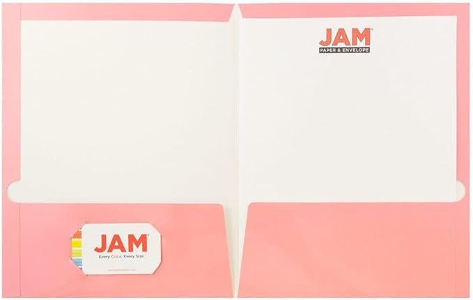 JAM PAPER Laminated Two Pocket Glossy Folders - Baby Pink Pastel - 3/Pack