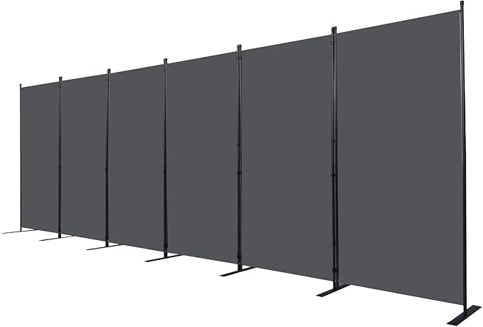 CHOSENM Room Divider, 6 Panel Folding Privacy Screens with Wider Support Feet, 6 Ft Portable Room Partition for Room Separator, 204" W X 71" H, Grey