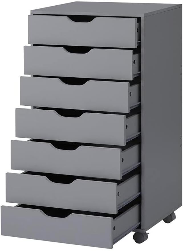 Naomi Home 7-Drawer Grey Dresser with Lockable Casters, Smooth Gliders, and Spacious Top - Sleek Storage for Bedroom or Office