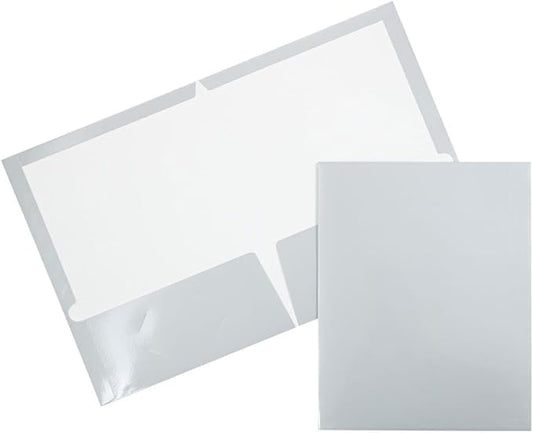 JAM PAPER Laminated Two Pocket Glossy Folders - Silver - 3/Pack
