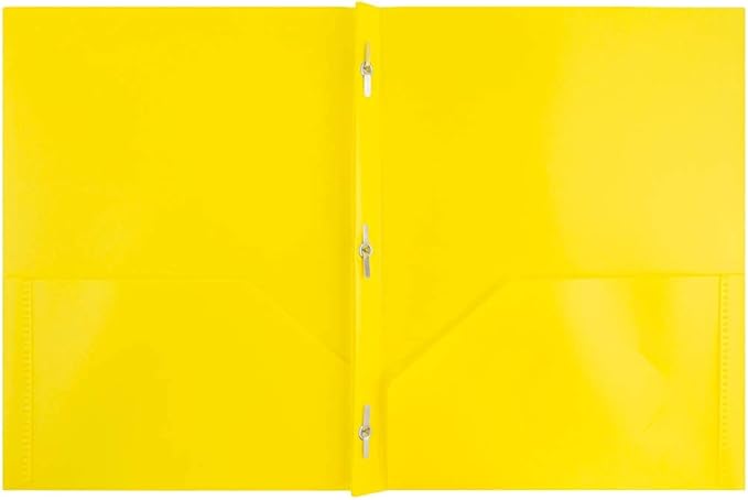 JAM PAPER Plastic Color POP Folders - 2 Pocket Durable Folders with Metal Prongs Fastener Clasps - Yellow - 6/Pack