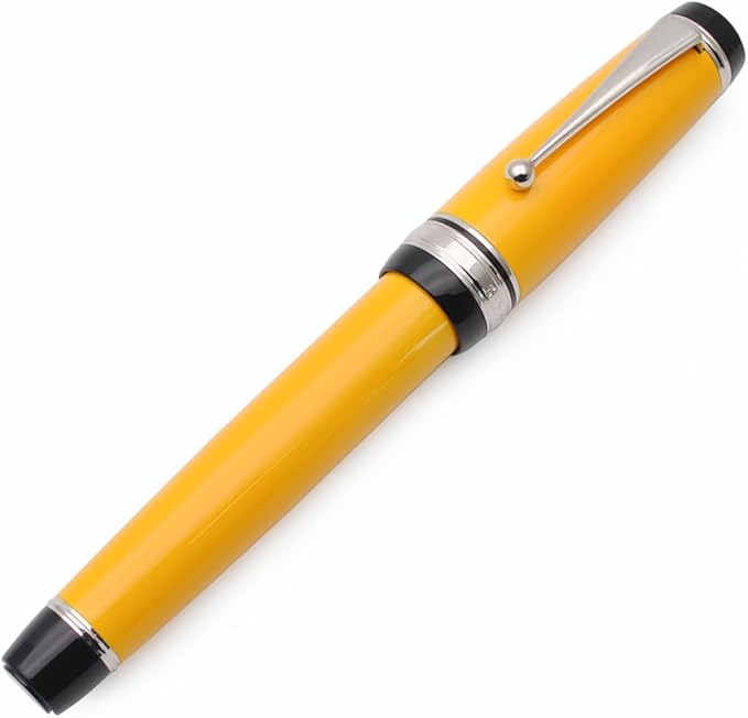 xixixiaozhu Metal Big Fountain Pen Set Medium Nib 0.7mm, Includes Ink Refill Converter, 5 Ink Cartridges & Gift Box (Medium Nib 0.7mm, Yellow with Silvery Clip)