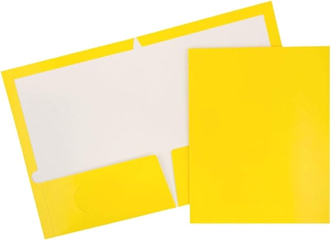 JAM PAPER Laminated Two Pocket Glossy School Folders - Letter Size - High Gloss Yellow - 6/Pack