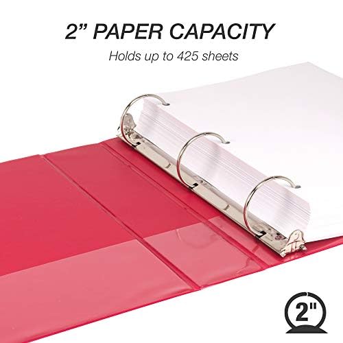 Samsill 2 Inch 3 Ring Binders, Made in USA, Economy Round Ring, Clear View Cover, 425 Sheet Capacity - for School, Home, Office - Red, 4 Pack