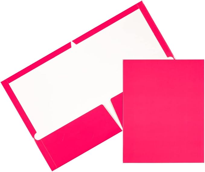 JAM PAPER Laminated Two Pocket Glossy School Folders - Letter Size - High Gloss Fuchsia Hot Pink - 6/Pack