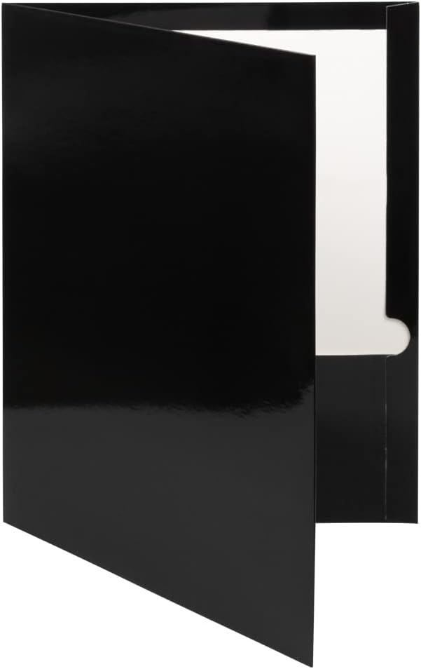 JAM PAPER Laminated Two Pocket Glossy School Folders - Letter Size - High Gloss Black - Bulk 25/Pack