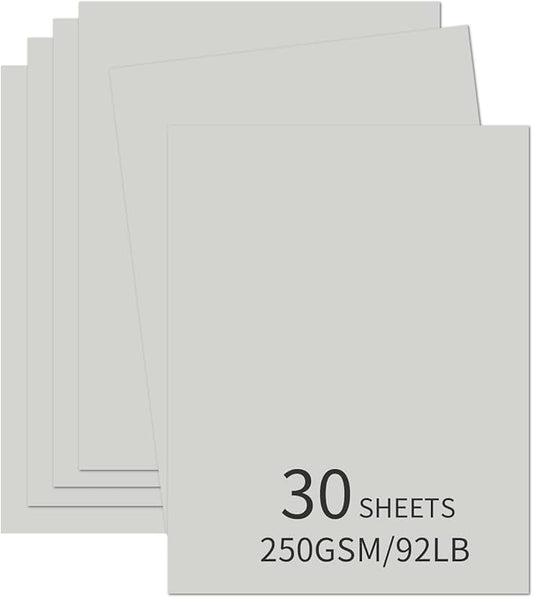 30 Sheets Grey Cardstock 8.5'' x 11'', 250gsm/90lb Heavyweight Cover Cardstock Paper, Thick and Smooth Card Stock Perfect for Invitations, Menus, DIY Cards, Arts and Crafts
