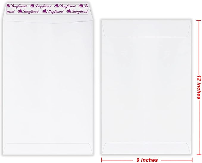Bonfasvo 300 Pack 9x12 White Catalog Envelopes Peel & Seal Security Mailing Envelopes 120GSM Kraft Paper self Seal Envelopes for Invitations Papers Photos Documents Pictures Papers Files