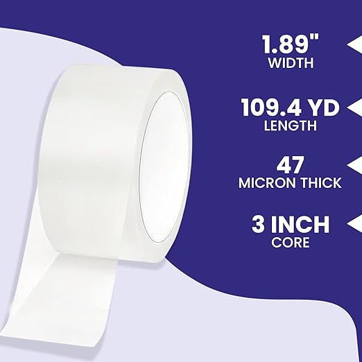 CEPRICO ENTERPRISE Premium Transparent Packing Clear Strong Adhesive Multi-Purpose Tape for Moving, Shipping, and Industrial Use - 6 Rolls of Invisible Tape Fits 2” Dispenser - 1.89 Inch X 109.4 Yard