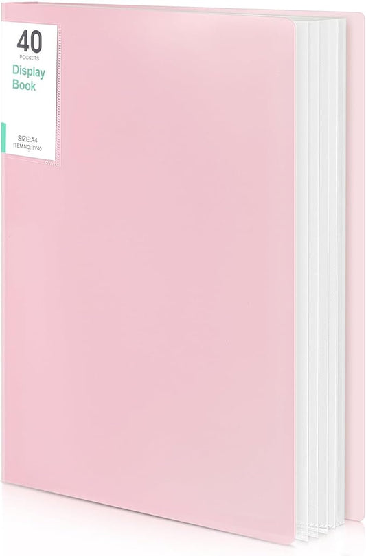 Phyxin Portfolio Binder, 40-Pocket Portfolio Folder 8.5" x 11", Displaying 80 Page Binder with Plastic Sleeves, Plastic Folders for Women & Men, Students, Teachers, Pink