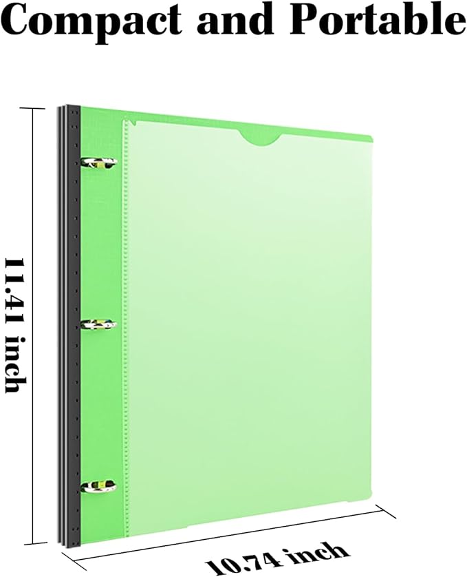 INFUN 1 Inch Telescoping 3 Ring Binder - 1PCS,Flexible Round Binder with Customizable Front Cover and Clear Catalog Pocket, 1 Inch Rings, 225 Sheet Capacity- Green