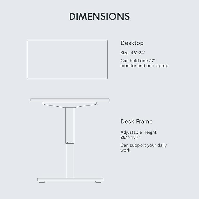 FLEXISPOT EN1 One-Piece Standing Desk with 1-Inch Thick Seamless Desktop, 48"x24" Electric Height Adjustable Desk for Home Office, Multi-Monitor Setups & Easy Assembly, Marble Gray