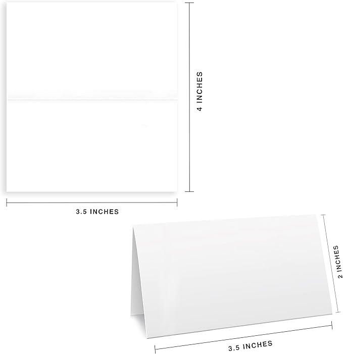2 x 3,5"Plain White Folding Tent Cards (Set of 100) - 4x3,5"Folds to 2x3,5"Simple Blank Card Stock for Writing, Stamping, Drawing-Make Your Own Note, Thank You Cards, Seating Place Cards for Weddings