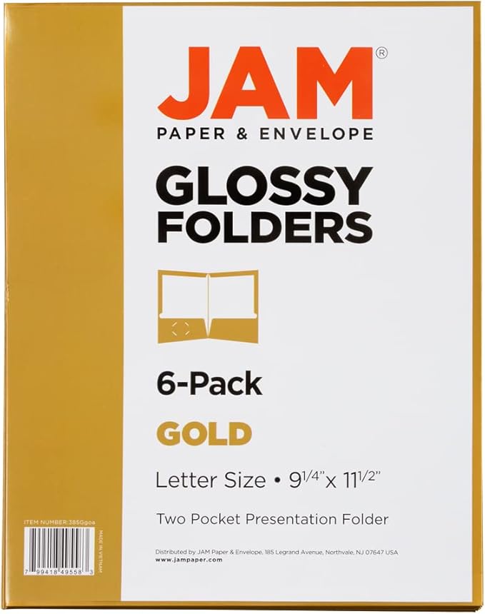 JAM PAPER Laminated Two Pocket Glossy School Folders - Letter Size - High Gloss Gold - Bulk 100/Box