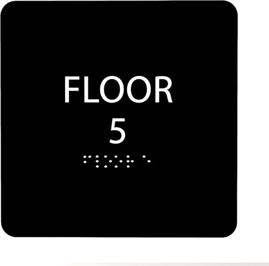 ADA CENTRAL SIGNS - 6" X6" Floor 5 Sign - ADA Compliant Tactile Graphics Grade 2 Braille Text Acrylic Wall Signs - Directional Assistance, Floor Number Safety Sign for Office, school Hospital, Apartment