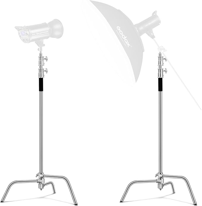 Soonpho 2 Packs Heavy Duty C-Stand Kit,Stainless Steel Photography Light Stand Base,Adjustable 5-10.8 feet Sturdy Tripod for Studio Softbox, Monolights, Reflector, Umbrella