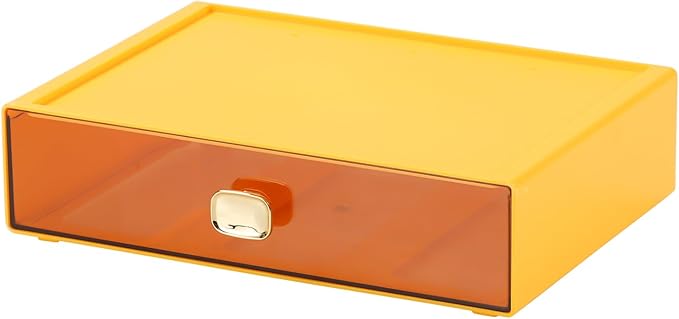 OSteed Spacious Desktop Storage Box, 1 Large Storage Drawer, Stackable Office Desk Drawer Organizer and Accessories, Printer Paper Organizer, Yellow Plastic Drawers for Workspace & Home