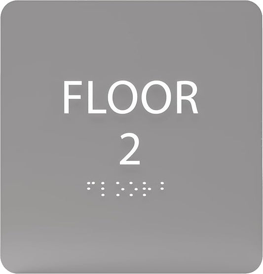 ADA CENTRAL SIGNS - 6" X6" Floor 2 Sign - ADA Compliant Tactile Graphics Grade 2 Braille Text Acrylic Wall Signs - Directional Assistance, Floor Number Safety Sign for Office, school Hospital, Apartment