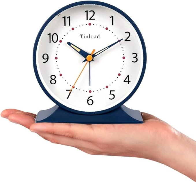 Tinload 4.5" Antique Retro Analog Alarm Clock, Small Silent Bedside Desk Clock with Manual Light, Battery Operated, Snooze, for Living Room, Bedroom, Bedside, Desk(Blue)