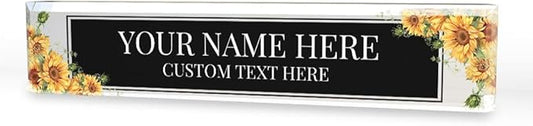 Signs ByLITA Floral Pattern Customized Nameplate | Harvest Sun Personalized Full Color Acrylic Desk Sign