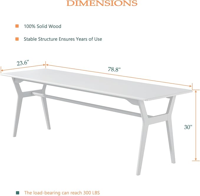 OSCHF Solid Wood Study Desk - 78.8" Double Long Computer Table for Home Office, 2-Person PC Workstation, White