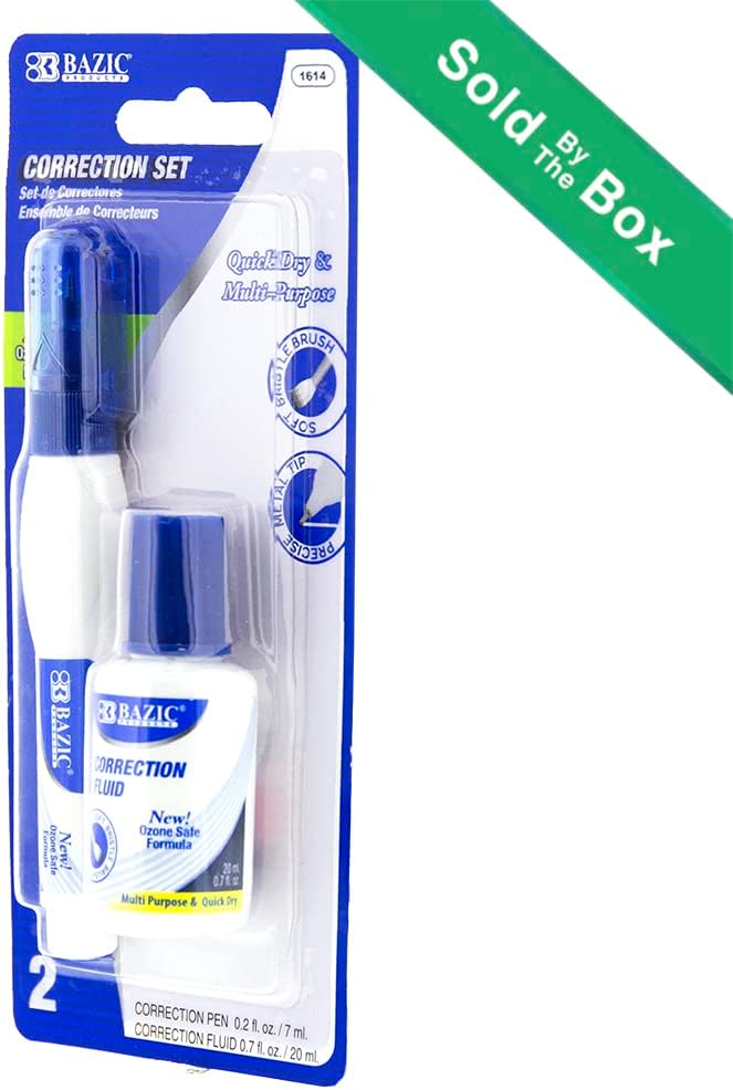 BAZIC Metal Tip Correction Pen & Correction Fluid (2/Pack) (Case of 144)