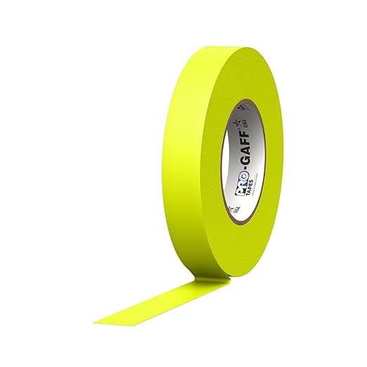 1" Width ProTapes Pro Gaff Premium Matte Cloth Gaffer's Tape With Rubber Adhesive, 50 yds Length x, Fluorescent Yellow (Pack of 1)