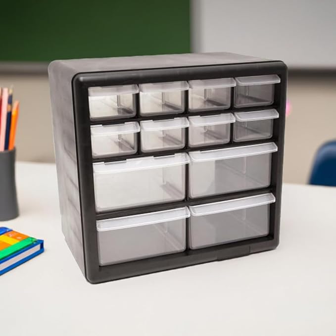 Homak 12-Drawer Parts Organizer, Black, HA01012001