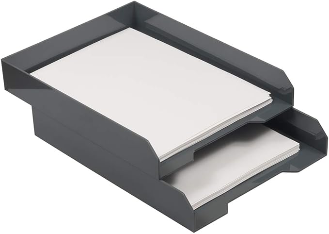 JAM PAPER Stackable Paper Trays - Grey - Desktop Document, Letter, & File Organizer Tray - 2/Pack
