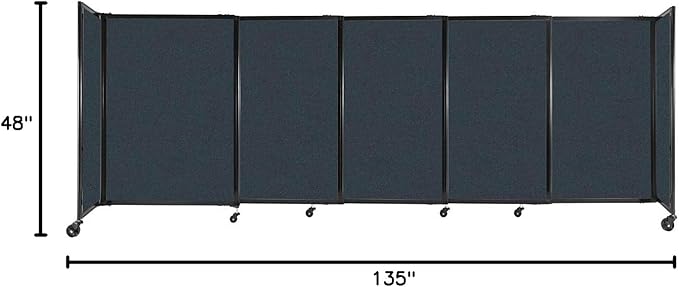 Versare Straightwall Sliding Portable Wall Partition | Freestanding Office Dividers | Locking Wheels | Temporary Room Separator | 11'3" Wide x 4' Tall Blue Spruce Fabric Panels