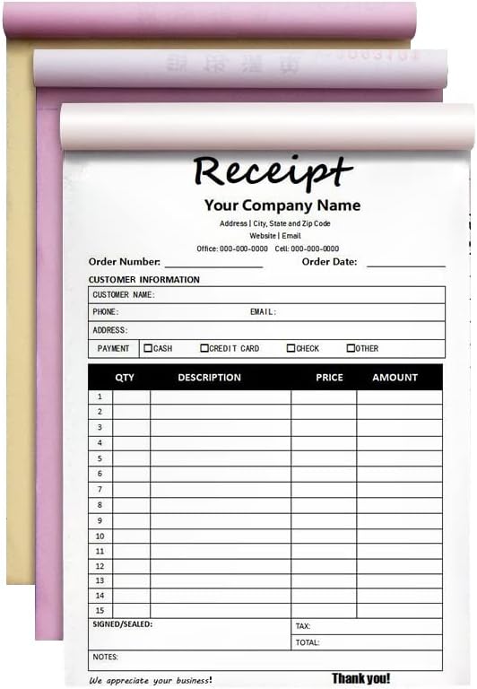 Personalized Invoice Book Custom 2 Part/3 Part Receipt Book Quote Estimate Order Forms Carbonless Form with Your Company Name Logo Address,2-10 Books (Style 15)