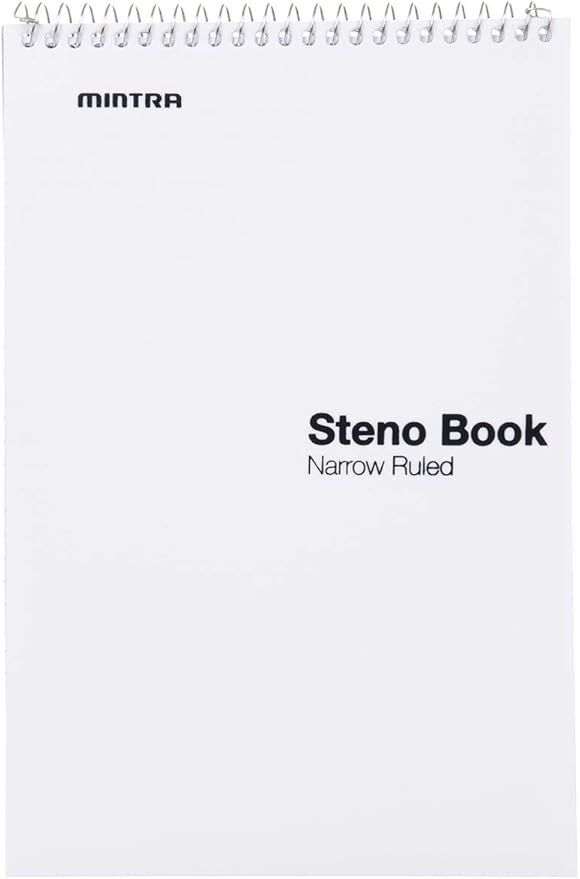Mintra Office Steno Book - (BRIGHTS - Purp/Wht/Teal/Orange) - Poly Cover, 6" x 9", 100 sheets, Narrow Ruled for Writing Notes for school, office, work, 6x9 steno notepad, top bound spiral (8 PACK)