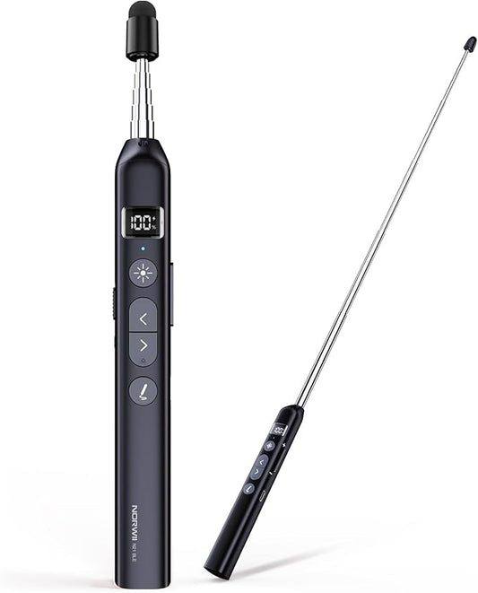 Norwii N21 Bluetooth Presentation Clicker with Telescopic Teaching Pointer, Presentation Remote with Retractable Stick for PowerPiont, Wireless Presenter, Slide Advancer (Black - Green Pointer)
