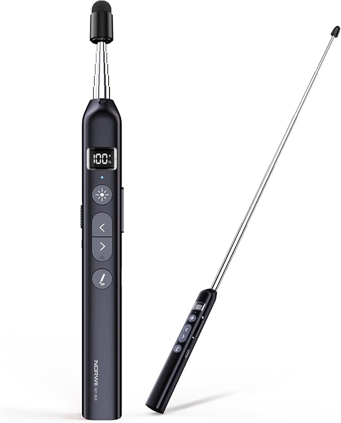 Norwii N21 Bluetooth Presentation Clicker with Telescopic Teaching Pointer, Presentation Remote with Retractable Stick for PowerPiont, Wireless Presenter, Slide Advancer (Black - Red Pointer)