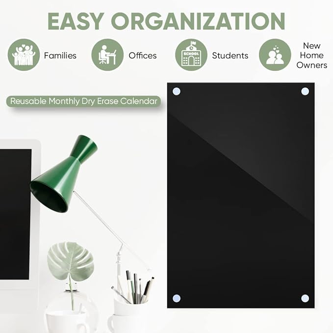 Ships Next Day, Made in USA - Acrylic Dry Erase Board | Non-Magnetic Dry Erase Board | Hanging Frameless White Board | Acrylic for Office, School and Home Walls | for Kids & Adults (Black - 30x48)