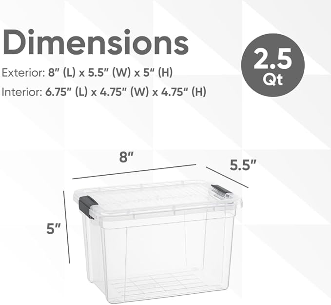Superio Clear Storage Box with Lid, 2.5 Quart Plastic Container Bins for Organizing, Stackable Crates, BPA Free, Non Toxic, Odor Free, Organizers, 4 Pack
