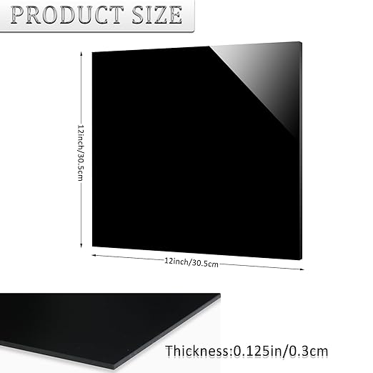 2 Pieces Black Acrylic Sheet, 12 x 12 Inch 1/8 Inch Thick, Black Cast Plexiglass Sheets for DIY Display, Handcraft, Home Decor, Painting, Display Stand, Photo Frame, Easy to Cut