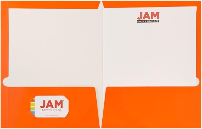 JAM PAPER Laminated Two Pocket Glossy School Folders - Letter Size - High Gloss Orange - Bulk 100/Box