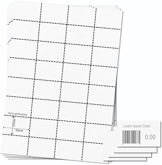 OfficeGear Shelf Edge Barcode Price Ticket Labels 32-up [25 Sheets - 800 Pack] 37x52mm Custom Printable A4 120gsm Card Micro-Perforated Non-Adhesive Merchandise Tag Includes Design Template