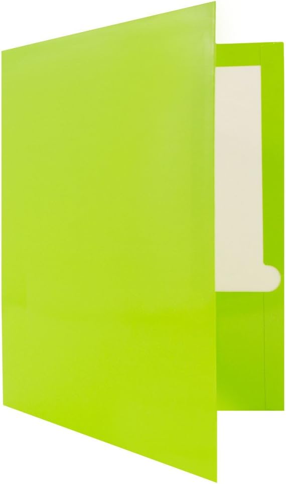 JAM PAPER Laminated Two Pocket Glossy School Folders - Letter Size - High Gloss Lime Green - Bulk 25/Pack