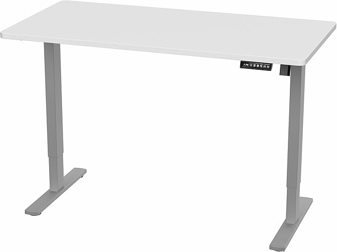 VIVO Electric 55 x 28 in Standing Desk, Memory Height Adjustment, 1B Series, Holds 220 lbs, One-Piece White Top, Gray Frame, DESK-KIT-1G55W