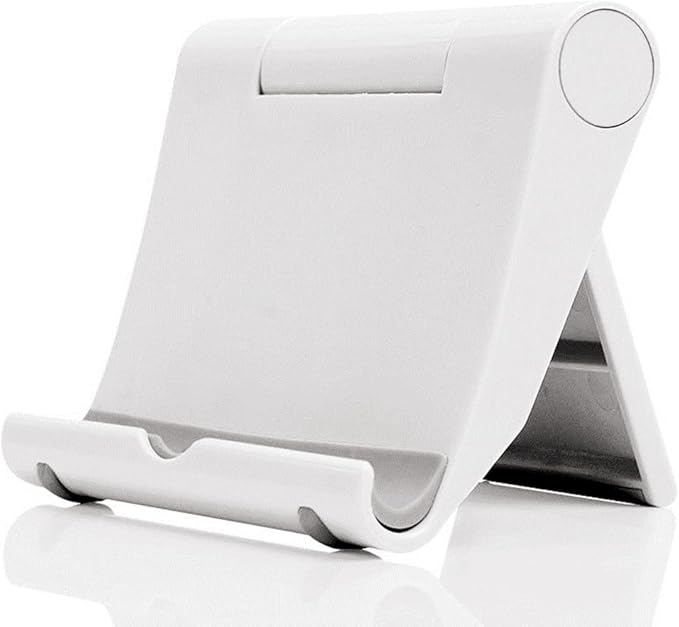 JUSDIQIR Cell Phone Stand for Desk Foldable Cell Phone Holder Desk Tablet Holder Mobile Phone Dock, Multi-Angle Universal Adjustable Tablet Dock Compatible with Most Cell Phones (White)