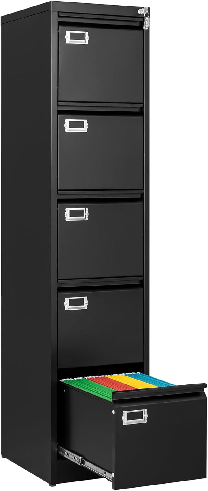 Fesbos File Cabinets - 5 Drawers Vertical 17.8" Deep Lockable Filing Cabinet - Black & Gray Metal Storage Cabinets for Home Office to Hanging Files Letter/Legal/F4/A4 Size