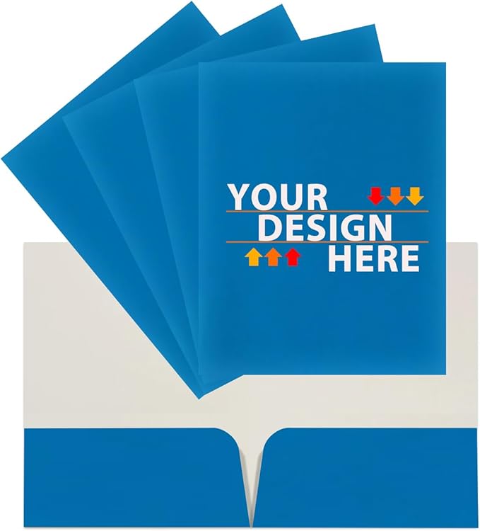 JAM PAPER Custom Printed Semi-Gloss Folders with Round Corner Pockets - Personalized Logo & Text - 10 pt C2S - Blue - 100/Pack